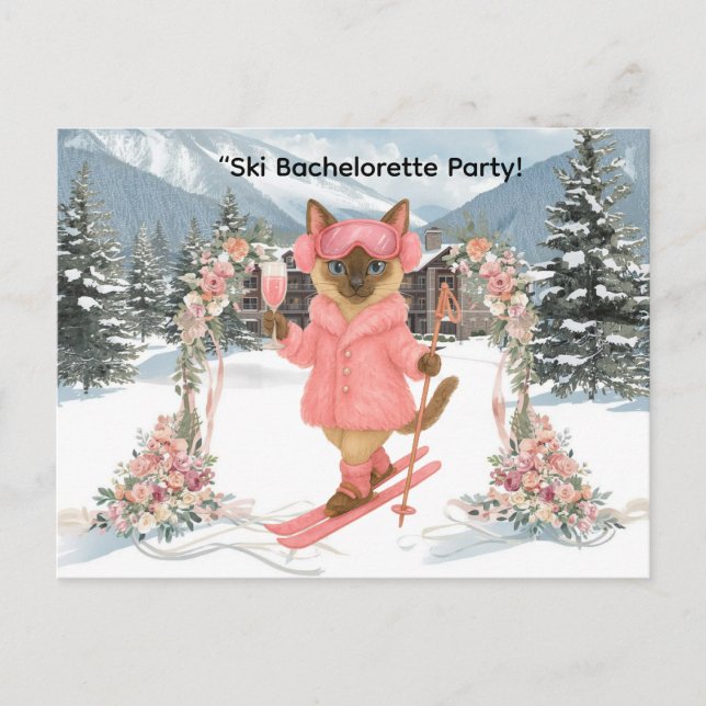 Postal De Invitación Esquiando para Novia en la fiesta de la Bacheloret (Anverso)