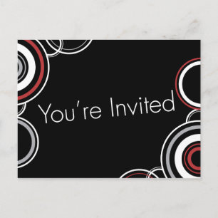 Postal De Invitación Estás invitado - Círculos negros y rojos