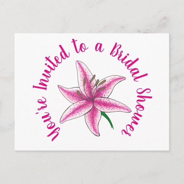 Postal De Invitación Estás Invitado Fiesta Flor de Lirio Rosa (Anverso)