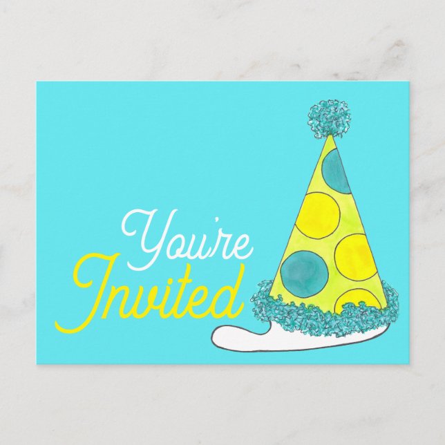 Postal De Invitación Estás Invitado Sombrero de Fiesta de Lunares Cumpl (Anverso)