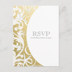 Postal De Invitación Estrella Blanca de Mar Gold Playa Elegante Boda RS