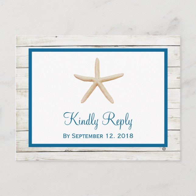 Postal De Invitación Estrella de mar Madera blanqueada Playa Boda RSVP (Anverso)