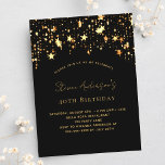 Postal De Invitación Estrellas de oro negro de cumpleaños fiesta elegan<br><div class="desc">Una elegante invitación de cumpleaños para hombres y mujeres. Fondo negro,  decorado con estrellas doradas. Personalice y agregue su nombre y detalles del fiesta.</div>
