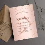 Postal De Invitación Estrellas de oro rosa de cumpleaños edad elegante<br><div class="desc">Para una elegante fiesta de cumpleaños número 21 (o cualquier edad). Fondo subió de gradiente dorado. Decorado con estrellas. Personalice y agregue un nombre,  detalles del fiesta y edad. El nombre se escribe con un guión de estilo con letras a mano</div>