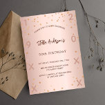 Postal De Invitación Estrellas de oro rosa de cumpleaños elegantes<br><div class="desc">Para una elegante fiesta de cumpleaños número 50 (o cualquier edad). Fondo subió de gradiente dorado. Decorado con estrellas. Personalice y agregue un nombre y detalles del fiesta. Añade año de nacimiento y año de celebración. El nombre se escribe con un guión de estilo con letras a mano</div>