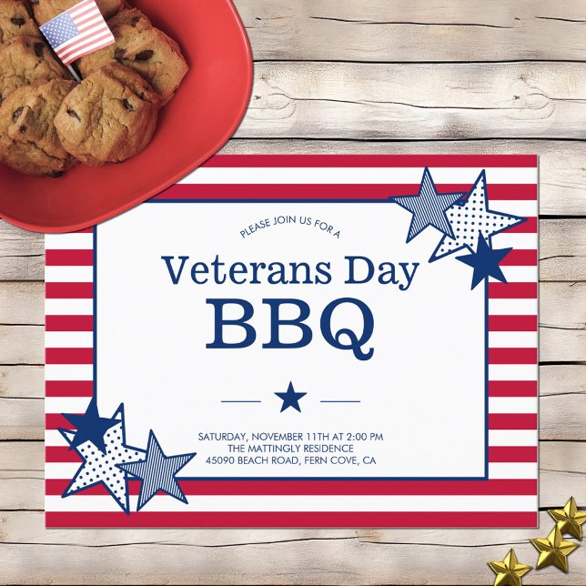 Postal De Invitación Estrellas del Día de los Veteranos Stripes Moderno (Subido por el creador)