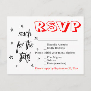 Postal De Invitación Estrellas Negro Blanco Rojo RSVP Tipografía Boda