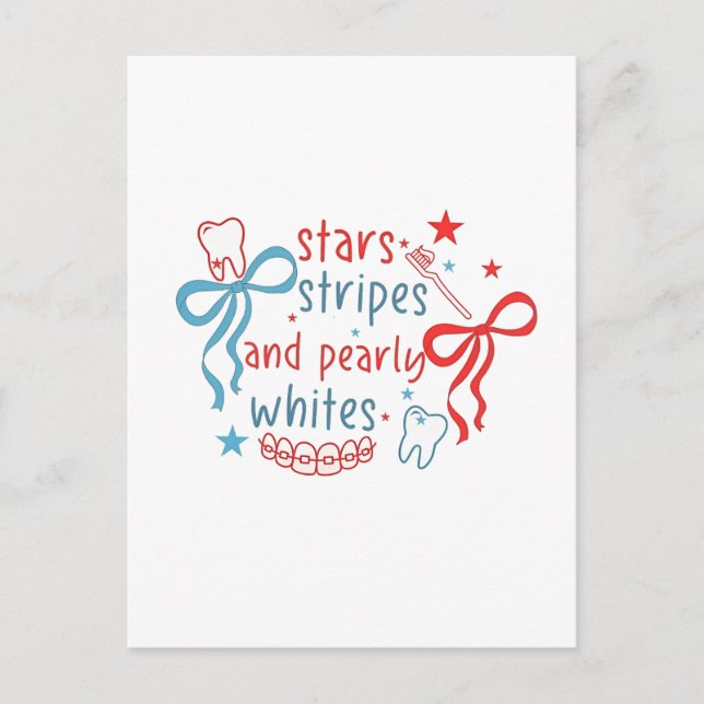 Postal De Invitación Estrellas y Barras y Blancos Perlas 4 de Julio (Anverso)