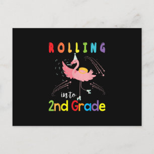 Postal De Invitación Estudiante de patinaje de flamingo en segundo grad