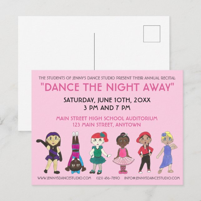 Postal De Invitación Estudio de Dance School Show Anual Recital Show Sh (Anverso / Reverso)