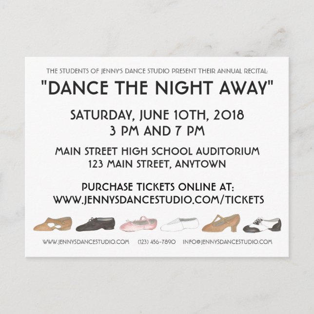 Postal De Invitación Estudio de Dance School Show Anual Recital Show Sh (Anverso)