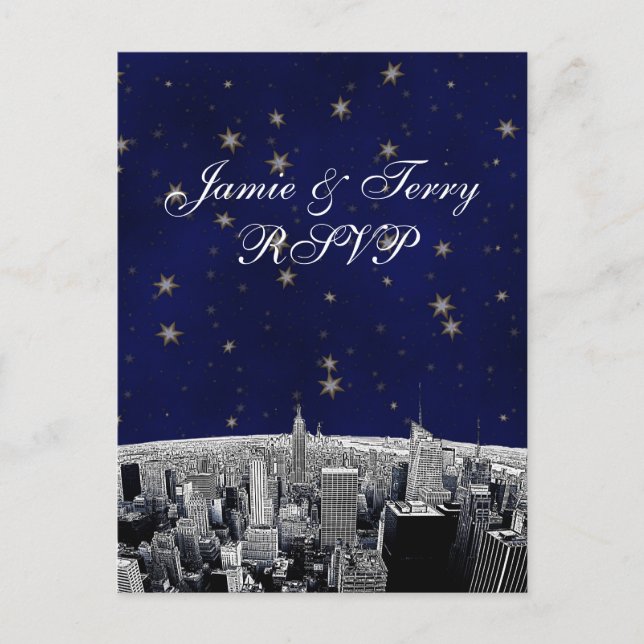 Postal De Invitación Etched NYC Silueta 2 Blanco Negro RSVP 1 (Anverso)