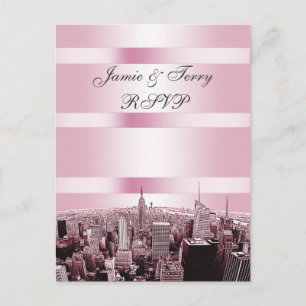 Postal De Invitación Etched NYC Skyline 2 Black Pink RSVP 1
