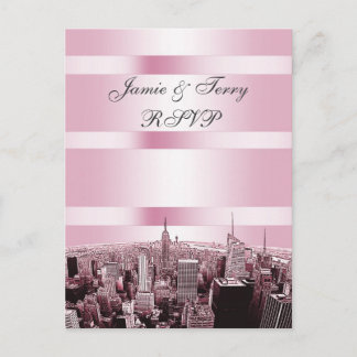 Postal De Invitación Etched NYC Skyline 2 Black Pink RSVP 1
