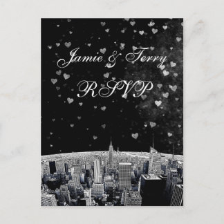 Postal De Invitación Etched NYC Skyline #2 Negro Blanco Corazón RSVP 1