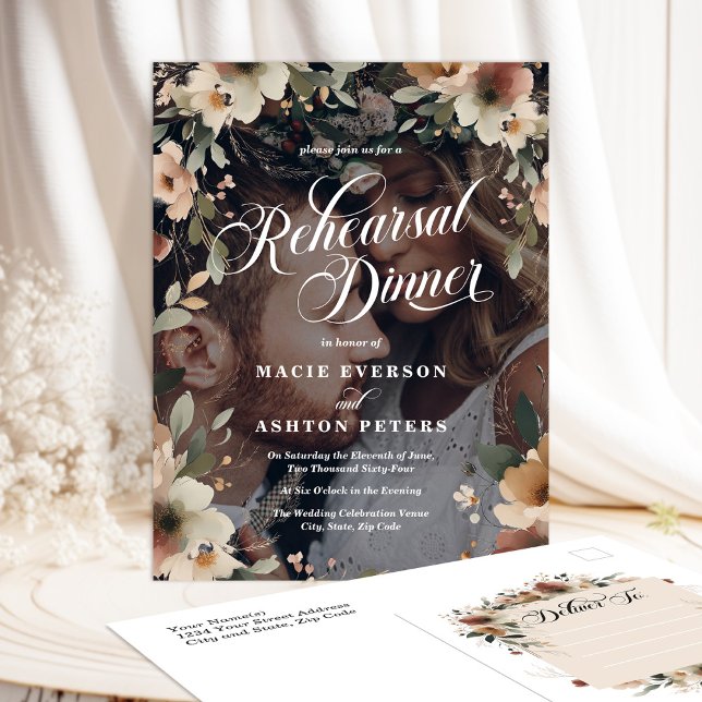 Postal De Invitación Ethereal Elegance Ensayar Dinero Foto Superposició (Elegant, affordable rehearsal dinner invites with a romantic cottagecore touch.)