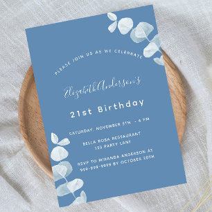 Postal De Invitación Eucalipto blanco azul polvoriento de fiesta de cum