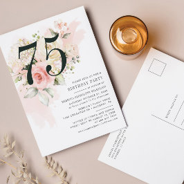 Postal De Invitación Eucalipto Floral Rosa Foliage 75ª fiesta de cumple