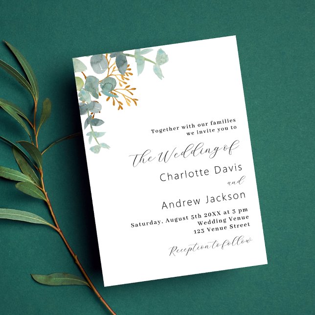 Postal De Invitación Eucalipto verde boda moderno (Subido por el creador)