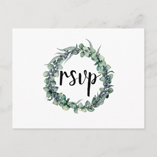 Postal De Invitación Eucalyptus Berry Wreath Wedding RSVP Postcard (Anverso)