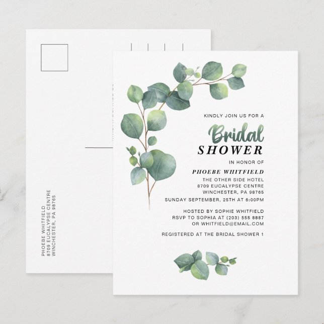 Postal De Invitación Eucalyptus Bridal Shower Greenery Succulent (Anverso / Reverso)