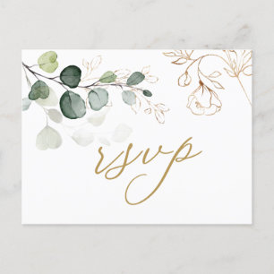 Postal De Invitación Eucalyptus deja Boda Golden Floral RSVP