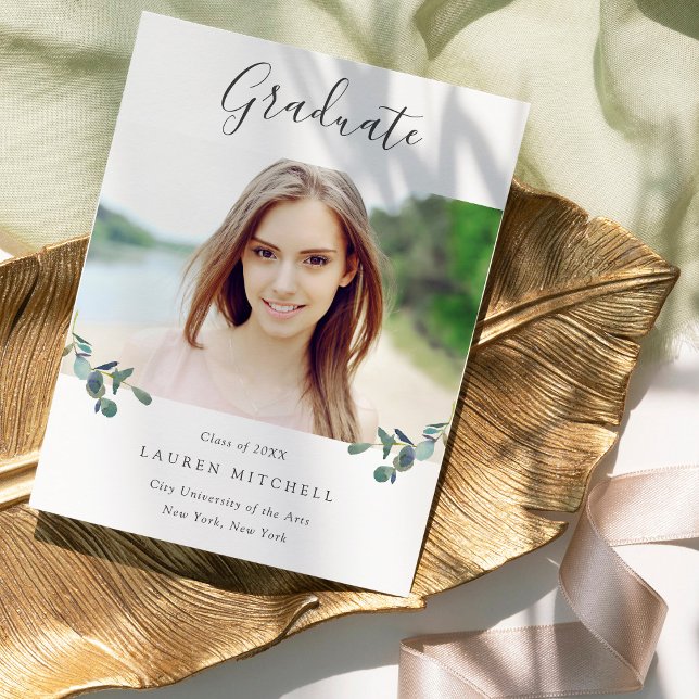Postal De Invitación Eucalyptus Escudo | Graduación fotográfica acuarel (Subido por el creador)