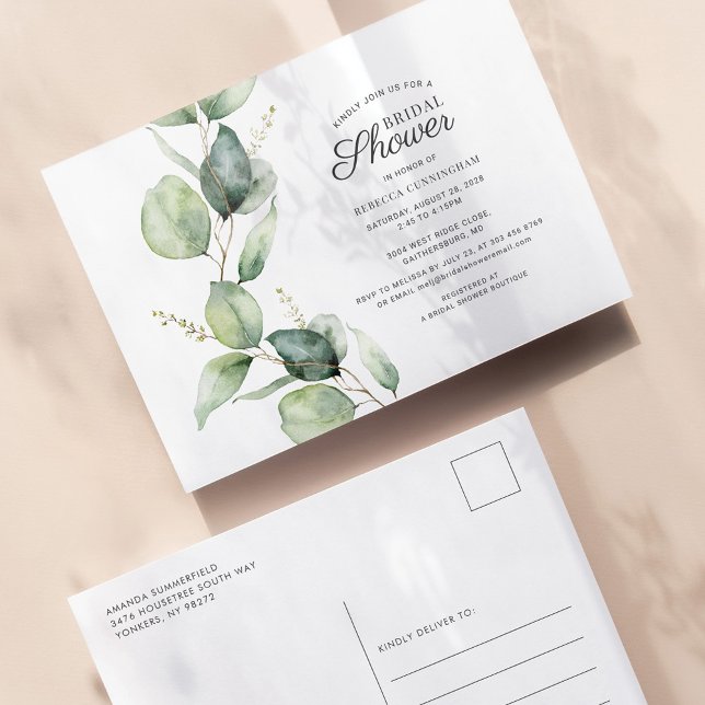 Postal De Invitación Eucalyptus floral deja ducha manuscrita de novia (Subido por el creador)
