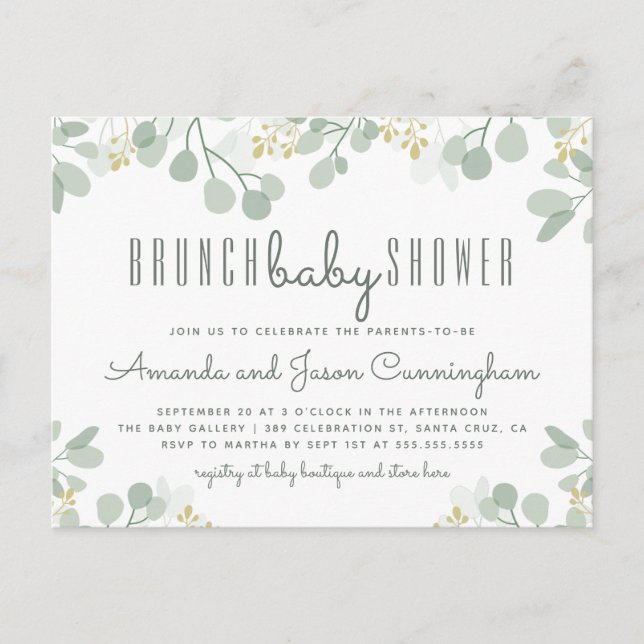Postal De Invitación Eucalyptus Foliage Botanch Baby Shower (Anverso)