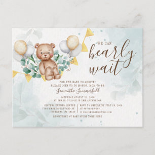 Postal De Invitación Eucalyptus Foliage Greenery Bear Rubor Baby Shower