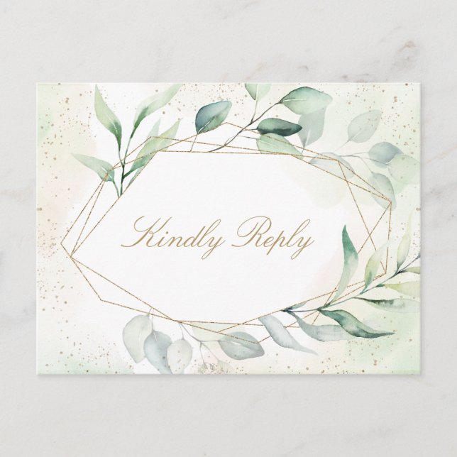 Postal De Invitación Eucalyptus Gold Geometric Meal Choice Wedding RSVP (Anverso)