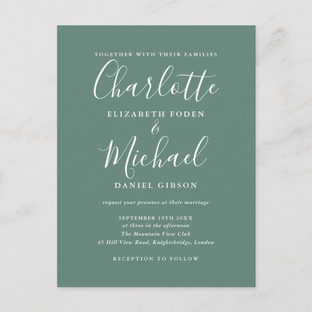 Postal De Invitación Eucalyptus Green Elegant Modern Script Boda (Anverso)