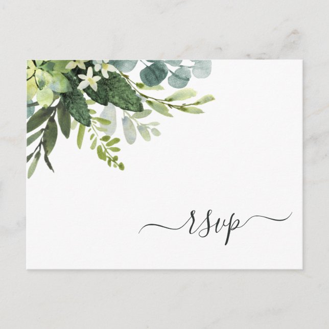 Postal De Invitación Eucalyptus Green Foliage RSVP (Anverso)