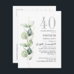 Postal De Invitación Eucalyptus Greenery 40.º Fiesta botánico<br><div class="desc">Crea tu invitación de cumpleaños minimalista con nuestra plantilla de follaje Eucalyptus haciendo clic en el botón "Personalizar"</div>