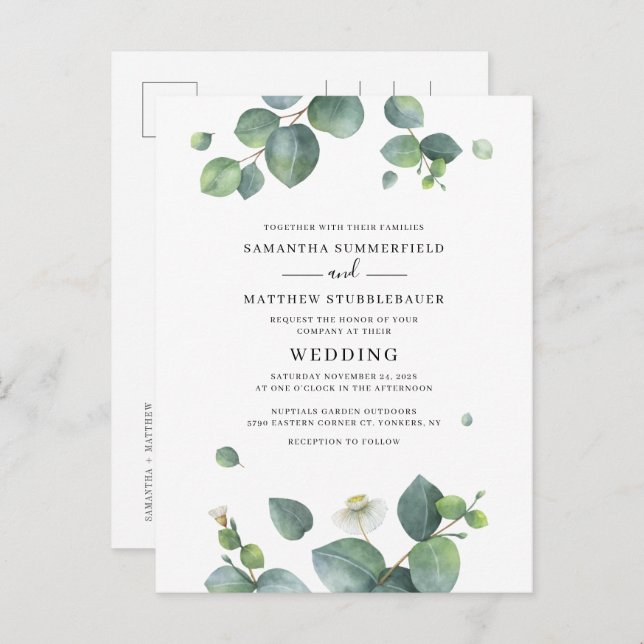 Postal De Invitación Eucalyptus Greenery Boda Botánico (Anverso / Reverso)