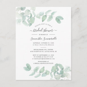 Postal De Invitación Eucalyptus Greenery Botanic Script Bridal Shower