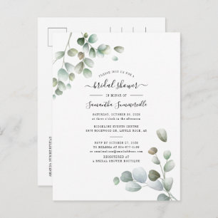 Postal De Invitación Eucalyptus Greenery Botanic Script Bridal Shower