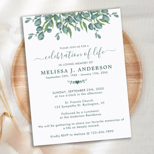 Postal De Invitación Eucalyptus Greenery Celebración Funeral De La Vida (Subido por el creador)