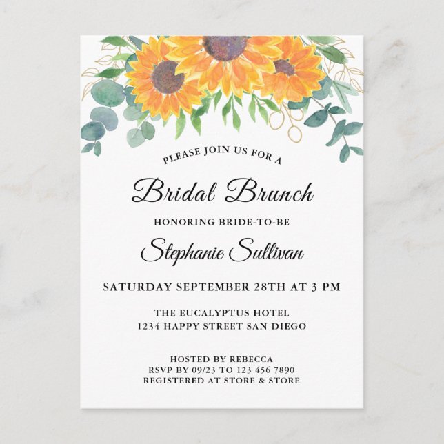 Postal De Invitación Eucalyptus Greenery Floral Bridal Brunch (Anverso)