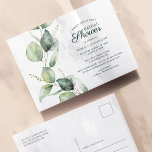 Postal De Invitación Eucalyptus Greenery Foliage Script Bridal Shower<br><div class="desc">El floral Eucalyptus deja la tarjeta postal de invitación a la ducha de novia manuscrita que puedes crear fácilmente una invitación única para tu fiesta previa a la boda con tus mejores amigos.</div>