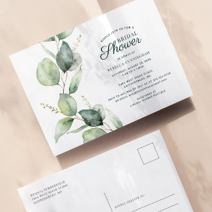 Postal De Invitación Eucalyptus Greenery Foliage Script Bridal Shower