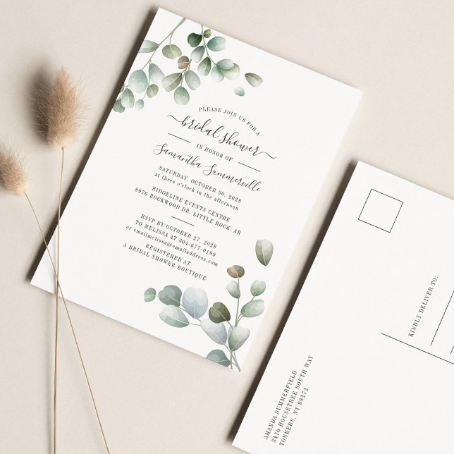 Postal De Invitación Eucalyptus Greenery Foliage Script Bridal Shower (Subido por el creador)