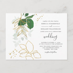 Postal De Invitación Eucalyptus Greenery Gold Foliage Boda geométrico