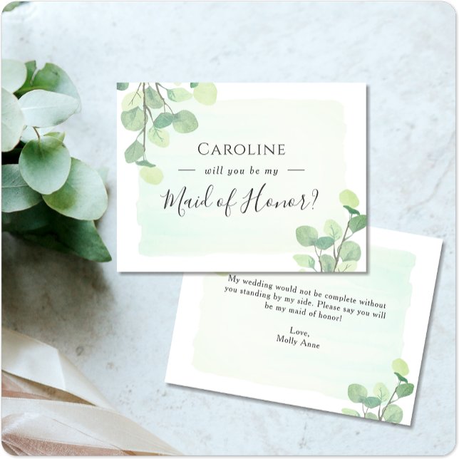 Postal De Invitación Eucalyptus Greenery serás mi empleada de honor (Subido por el creador)