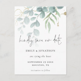 Postal De Invitación Eucalyptus Powder Blue Gold Script Guardar La Fech