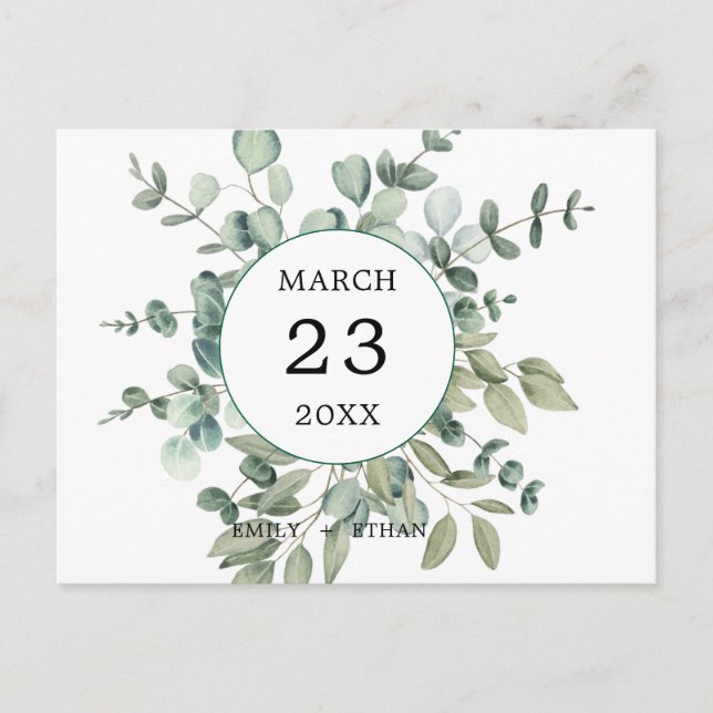 Postal De Invitación Eucalyptus Rustic Greenery Boda (Anverso)