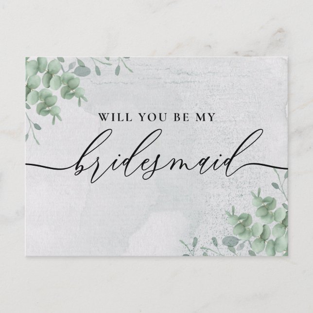 Postal De Invitación Eucalyptus Signature Calligraphy Bridesmaid (Anverso)