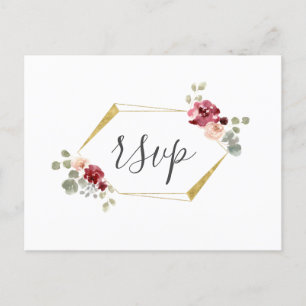 Postal De Invitación Eucalyptus Wedding RSVP de Flor de Borgoña Geométr