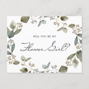 Postal De Invitación Eucalyptus Wreath Be My Flower Girl