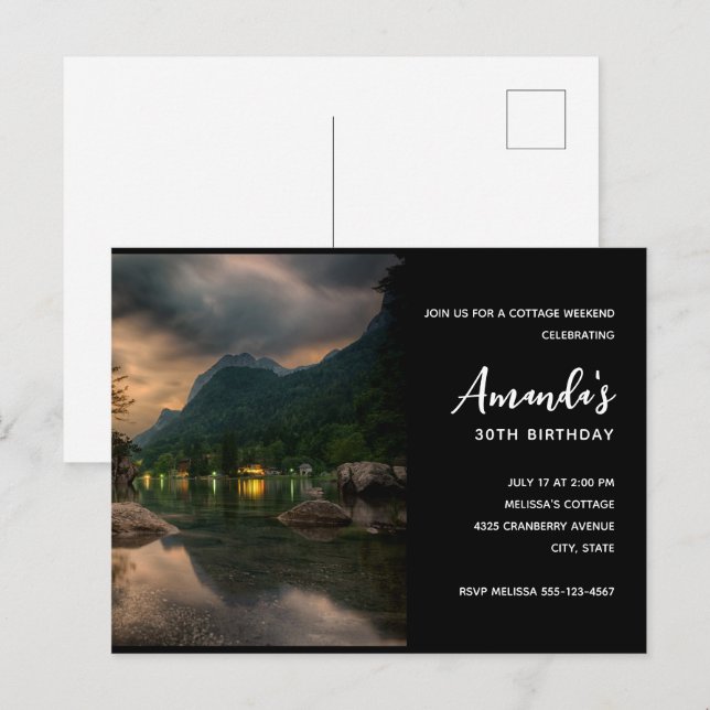 Postal De Invitación Evening Mountain Lake Fotografía cumpleaños (Anverso / Reverso)